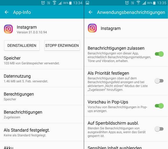 Android: Instagram zum Schweigen bringen