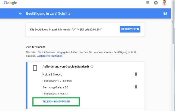 Android: Neues Gerät für «Bestätigung in zwei Schritten» aktivieren